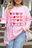 Momentlover Plus Size Heart Leopard Dropped Shoulder Sweatshirt