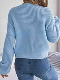 Momentlover Cable-Knit Round Neck Drop Shoulder Sweater