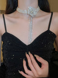 Momentlover Tasseled Rhine Stones Flower Shape Necklaces Accessories