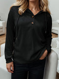 Momentlover Waffle-Knit Drawstring Quarter Button Hoodie