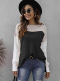 Momentlover Color Block Round Neck Dropped Shoulder Sweater