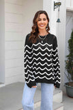 Momentlover Wave Pattern Round Neck Long Sleeve Sweater