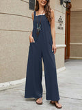 Momentlover Casual Loose Sleeveless Solid Color Square-Neck Overalls