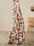 Momentlover Printed Sleeveless Loose Round-Neck Midi Dresses