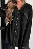 Momentlover Waffle-Knit Button Up Drawstring Hoodie