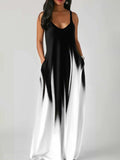 Momentlover Loose Sleeveless Contrast Color Gradient Spaghetti-Neck Maxi Dresses
