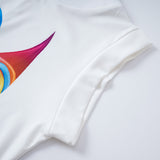 momentlover Original Casual High-Neck Cap Sleeves Face Printed T-Shirt Top