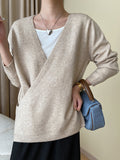 Momentlover Buttoned Asymmetric Loose Long Sleeves V-neck Sweater Tops