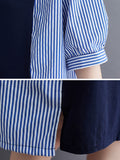 Momentlover Striped Split-Joint Short Sleeves Loose Round-neck Midi Dresses