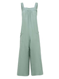 Momentlover Casual Loose Sleeveless Solid Color Square-Neck Overalls