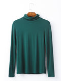 Momentlover Simple Long Sleeves Skinny Solid Color High-Neck T-Shirts