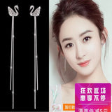 S925 silver needle tassel long swan earrings