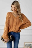 Momentlover Cable Knit V-Neck Sweater