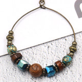 Wooden beaded turquoise large ring metal earrings