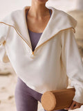Momentlover Zipper Solid Color Loose Long Sleeves V-Neck Sweatshirt Tops