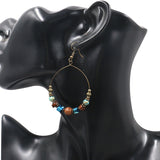 Wooden beaded turquoise large ring metal earrings