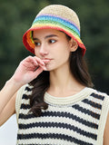Momentlover Woven Striped Short Brim Contrast Color Sun-Protection Hats&Caps Fisherman Hat