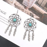 Fashion dream catcher leaf tassel earrings turquoise earrings