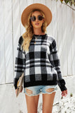 Momentlover Plaid Dropped Shoulder Sweater