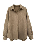 Momentlover Simple Loose Long Sleeves Buttoned Solid Color Textured Lapel Collar Blouses&Shirts Tops