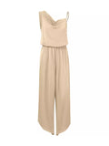 Momentlover Elasticity Chains Asymmetric Wide Leg Sleeveless Asymmetric Collar Jumpsuits