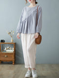 Momentlover Casual Loose Long Sleeves Solid Color Round-Neck T-Shirts Tops