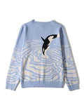 Momentlover Printed V-Neck Long Sleeve Sweater