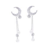 Zircon eight-star earrings Pearl tassels