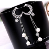 Zircon eight-star earrings Pearl tassels