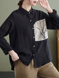 Momentlover Vintage Long Sleeves Loose Embroidered Lapel Collar Blouses&Shirts Tops