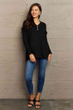 Momentlover Ninexis Full Size Buttoned Dropped Shoulder Raw Hem Pullover Sweater