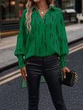 Momentlover Printed Elasticity Loose Long Sleeves V-Neck T-Shirts Tops
