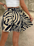 High Waisted Loose Drawstring Elasticity Printed Split-Joint Shorts