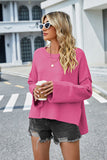 Momentlover High-Low Slit Round Neck Long Sleeve Sweater