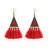 National wool tassel long earrings