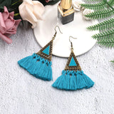 National wool tassel long earrings