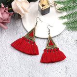 National wool tassel long earrings
