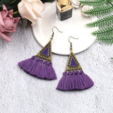 National wool tassel long earrings