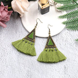 National wool tassel long earrings