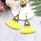 National wool tassel long earrings