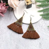 National wool tassel long earrings