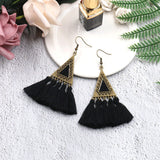 National wool tassel long earrings