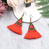 National wool tassel long earrings