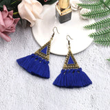 National wool tassel long earrings
