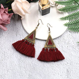 National wool tassel long earrings