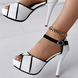 themeisles - White Casual Patchwork Contrast Fish Mouth Out Door Shoes (Heel Height 3.86in)