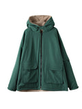 Momentlover Artistic Retro Long Sleeves Loose Keep Warm Fleece Lining Zipper Hooded Outerwear