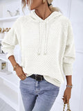 Momentlover Texture Drawstring Long Sleeve Hooded Sweater