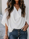momentlover Original Irregular Casual Solid Color Pleated T-Shirt Top