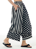 Momentlover Striped Split-Joint Polka-Dot Elasticity Contrast Color Wide Leg Loose Pants Cropped Trousers